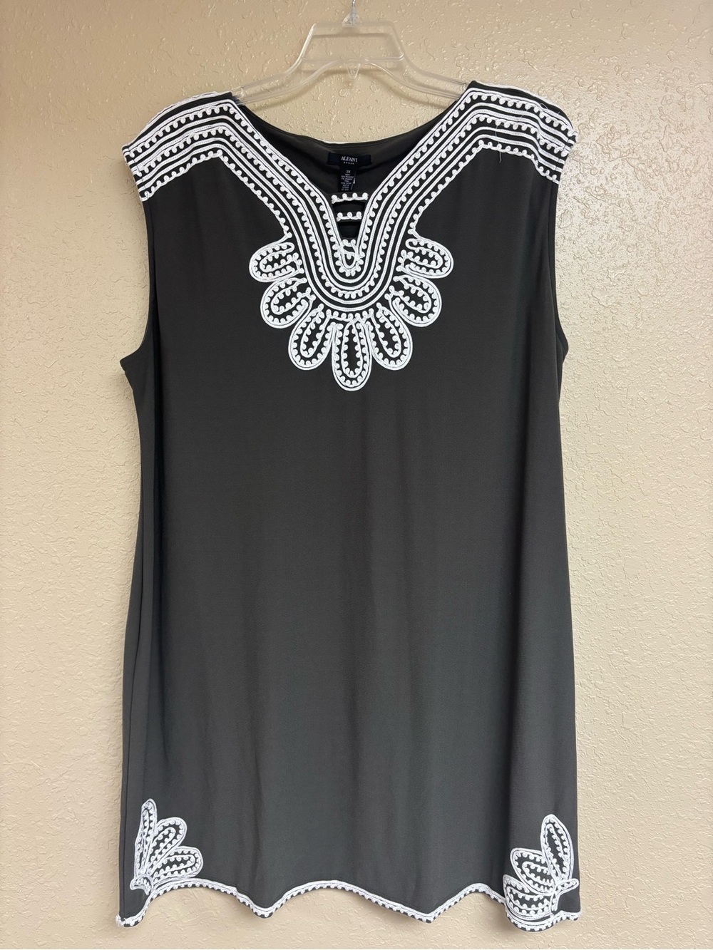 Alfani Black Sleeveless Dress with White Embroidered Trim